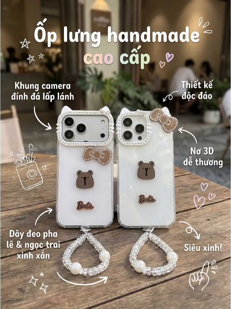 Ốp Lưng Iphone Handmade Coquette Gấu Nâu Nơ 3D