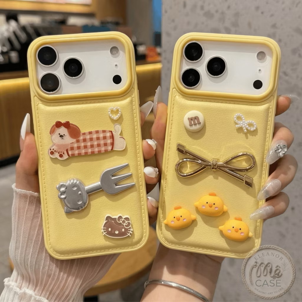 Ốp lưng Iphone màu vàng Bơ sang trọng đính charm