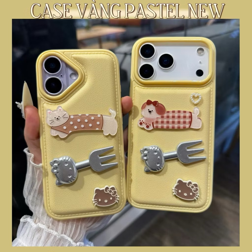 Ốp lưng Iphone màu vàng Bơ sang trọng đính charm