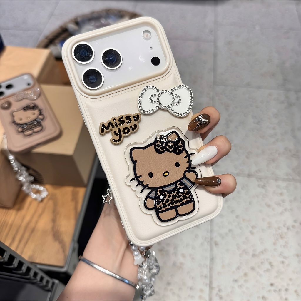 Ốp Lưng Iphone Kitty Nâu Tây Gắn Nơ Cute