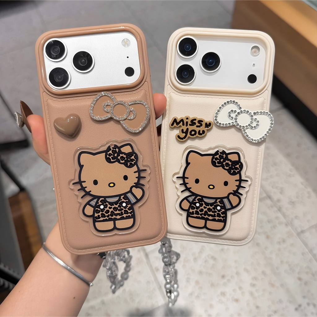 Ốp Lưng Iphone Kitty Nâu Tây Gắn Nơ Cute