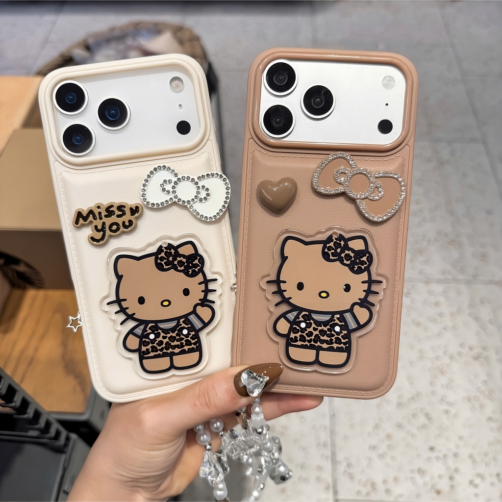 Ốp Lưng Iphone Kitty Nâu Tây Gắn Nơ Cute