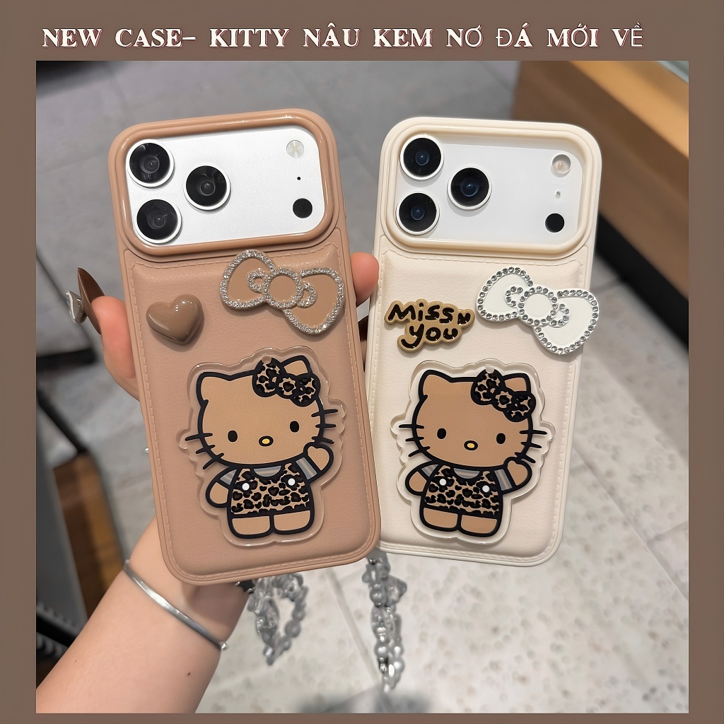 Ốp Lưng Iphone Kitty Nâu Tây Gắn Nơ Cute