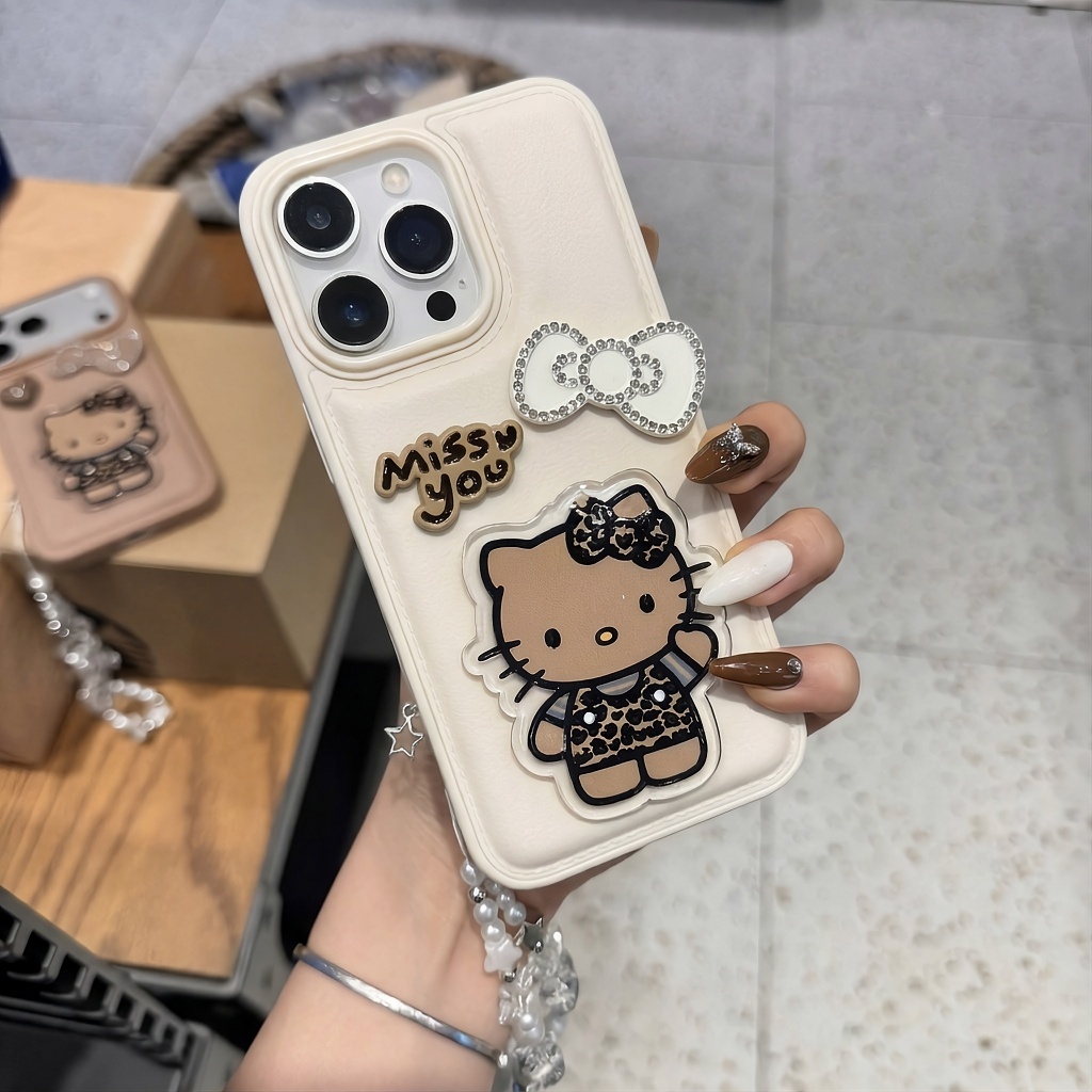 Ốp Lưng Iphone Kitty Nâu Tây Gắn Nơ Cute