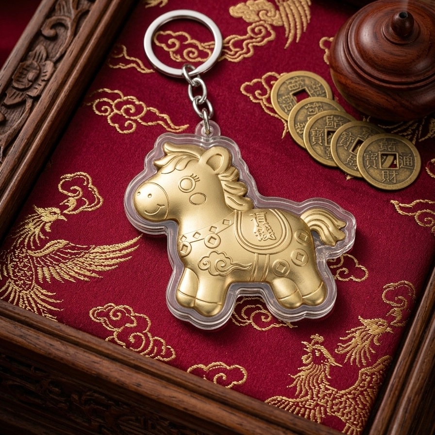 MÓC KHÓA ĐỒNG TIỀN NGỰA VÀNG BẠC - MAY MẮN - TÀI LỘC - BÌNH AN