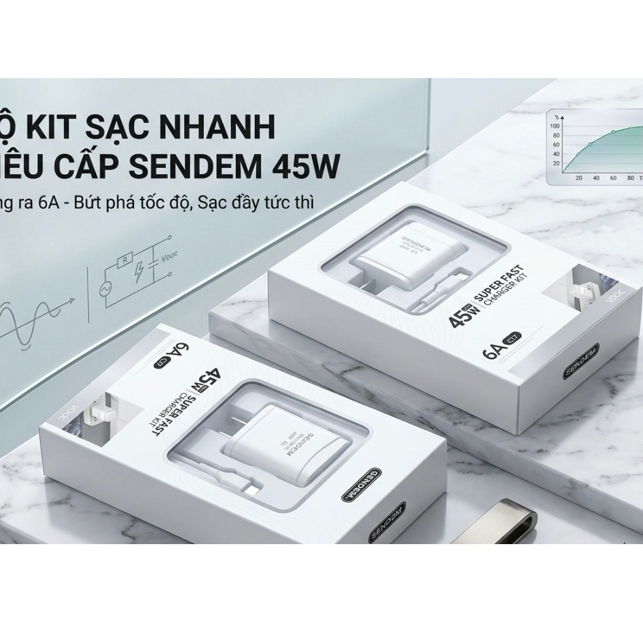 BỘ SẠC SIÊU NHANH SENDEM C17 45W Cáp Type-C