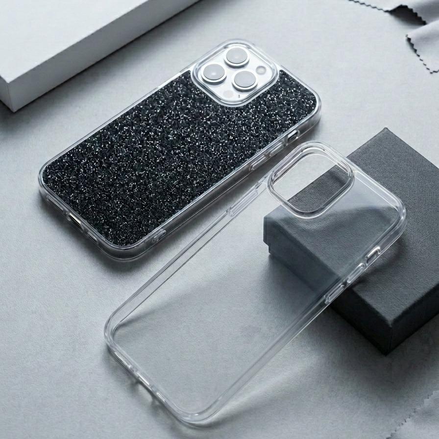 Ốp Lưng Iphone Trong Suốt Lưng Cứng Chống Ố - Tặng Kèm Miếng Lót Nhũ