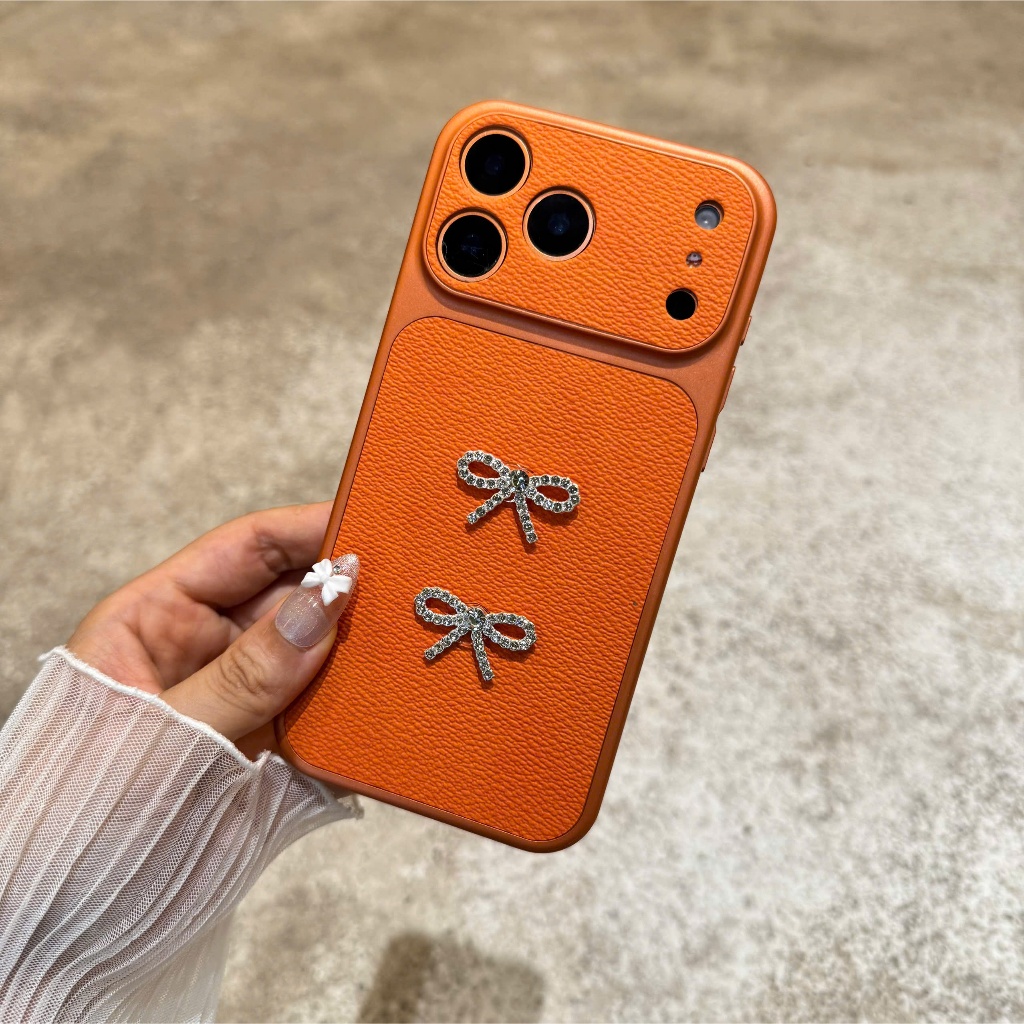 Ốp Lưng Iphone_Ốp Da Đính Nơ Cao Cấp