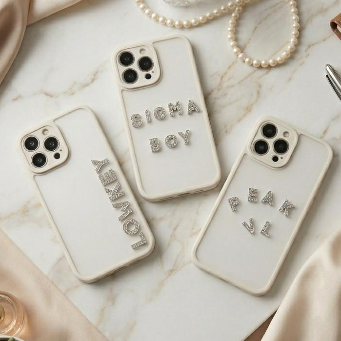 Ốp Lưng Iphone Màu Be Đính Chữ _ Bộ Sưu Tập 