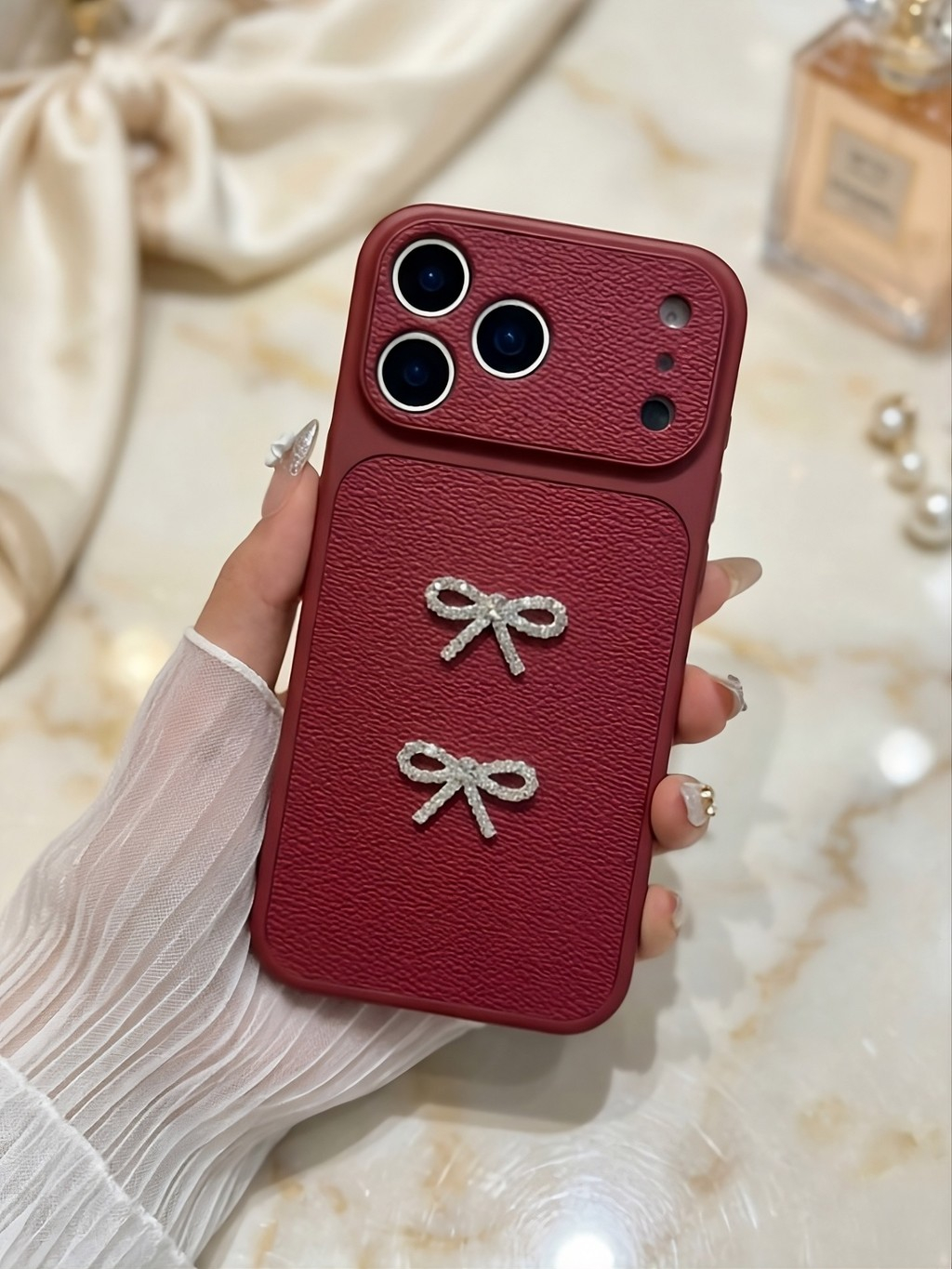 Ốp Lưng Iphone_Ốp Da Đính Nơ Cao Cấp