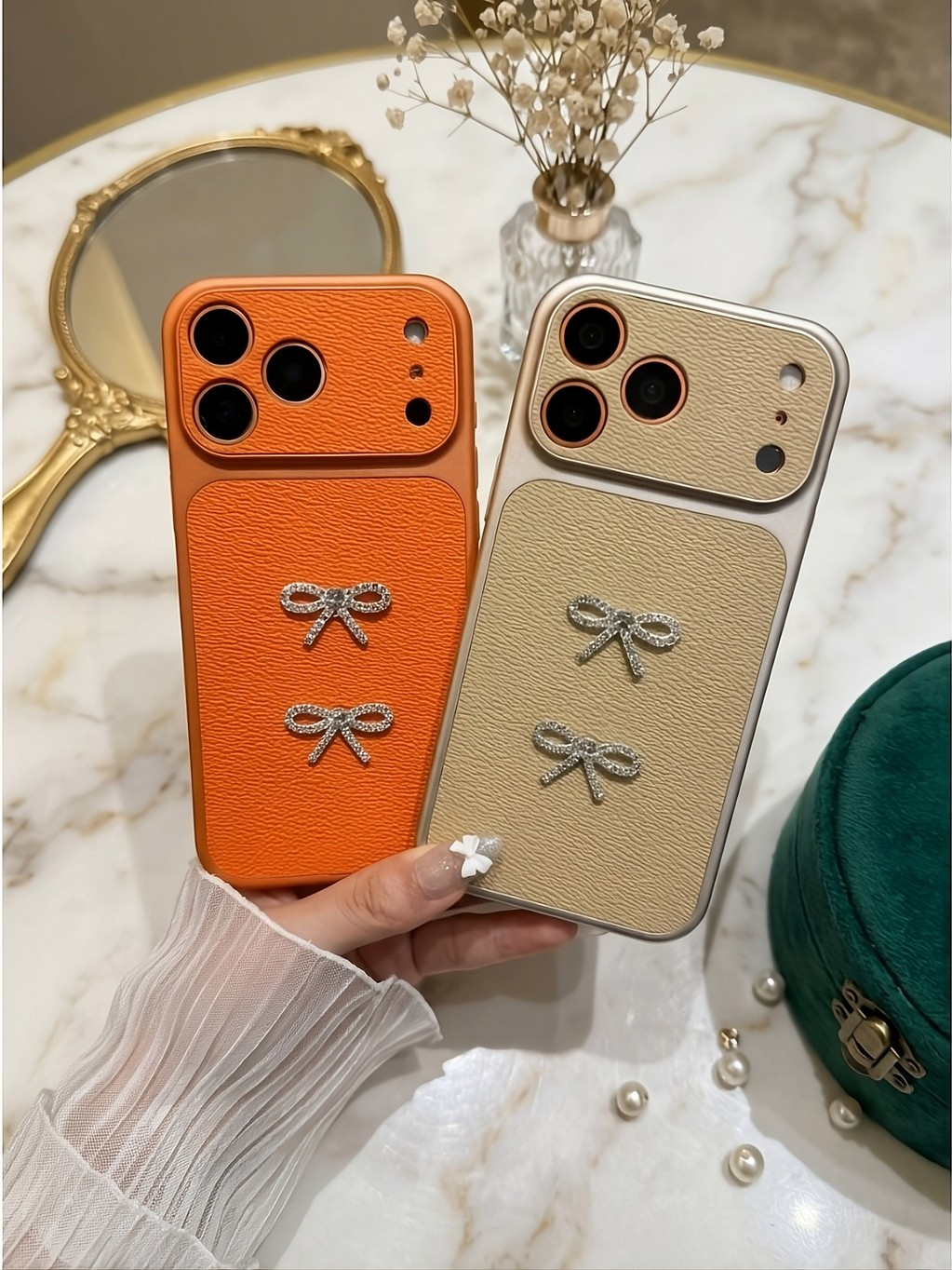 Ốp Lưng Iphone_Ốp Da Đính Nơ Cao Cấp