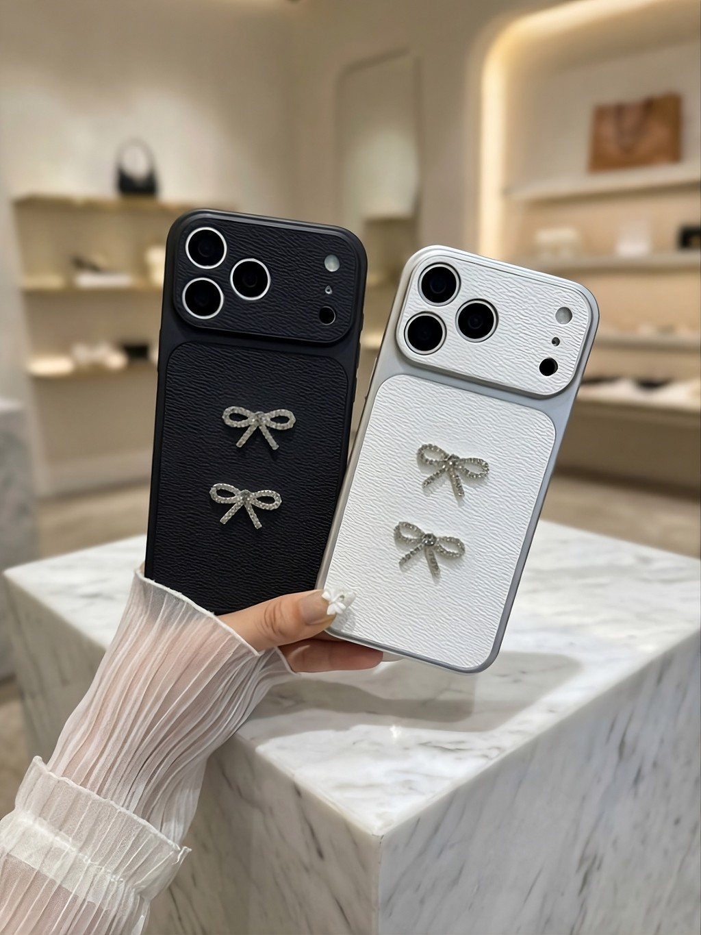 Ốp Lưng Iphone_Ốp Da Đính Nơ Cao Cấp