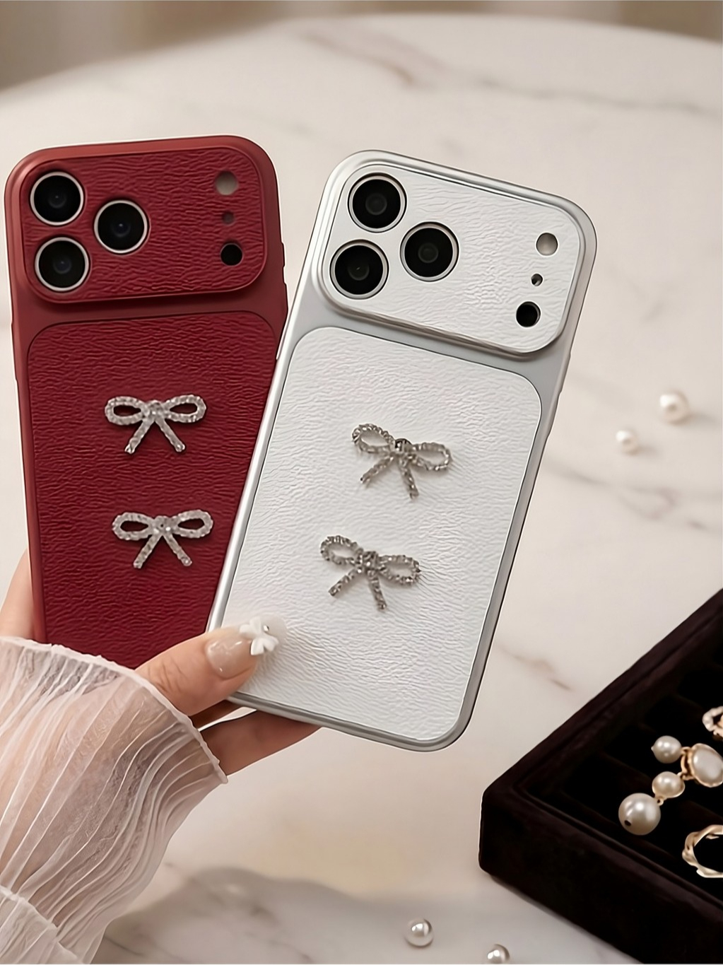 Ốp Lưng Iphone_Ốp Da Đính Nơ Cao Cấp