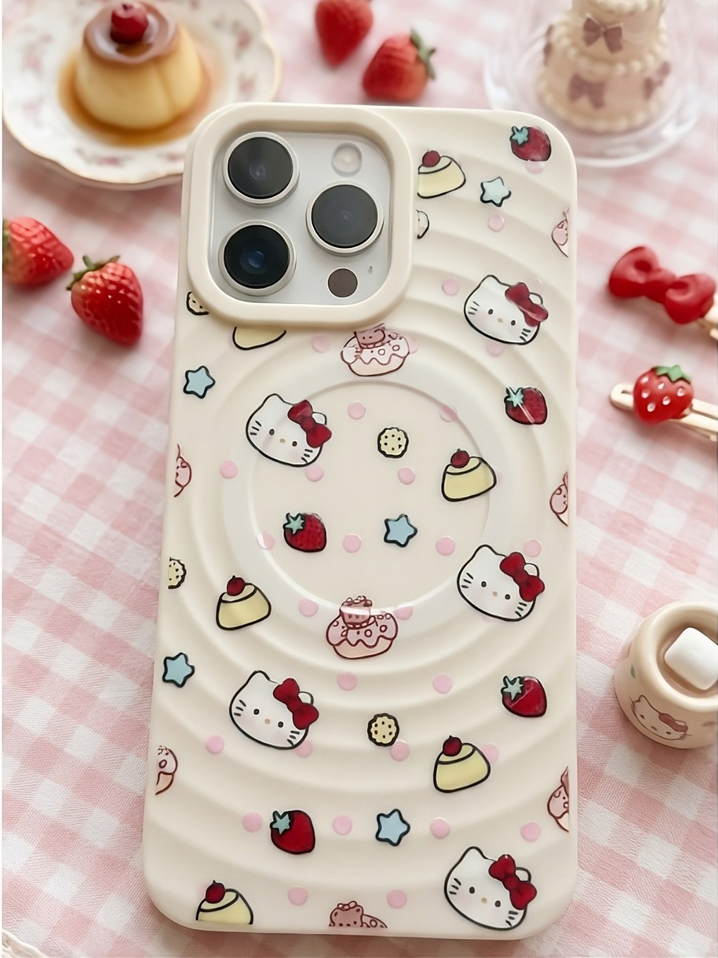 Ốp Lưng Iphone Bộ 2 màu Màu Kem+ Pastel Họa Tiết  - Có Vòng Sạc Từ Tính Tiện Lợi