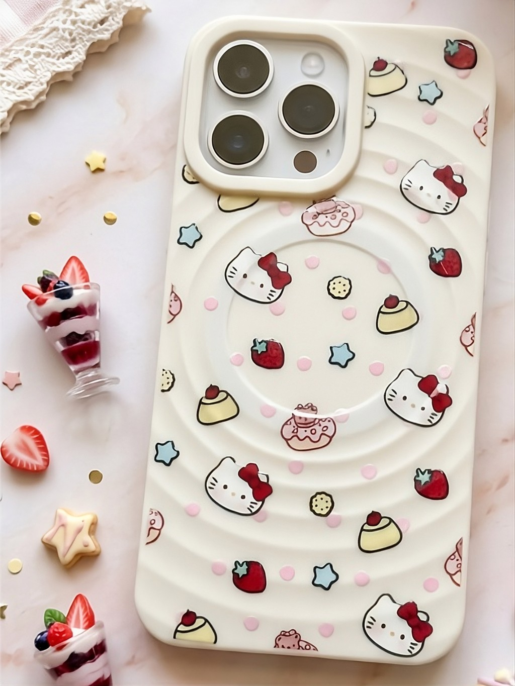 Ốp Lưng Iphone Bộ 2 màu Màu Kem+ Pastel Họa Tiết  - Có Vòng Sạc Từ Tính Tiện Lợi