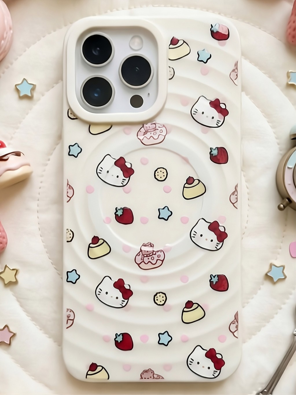 Ốp Lưng Iphone Bộ 2 màu Màu Kem+ Pastel Họa Tiết  - Có Vòng Sạc Từ Tính Tiện Lợi