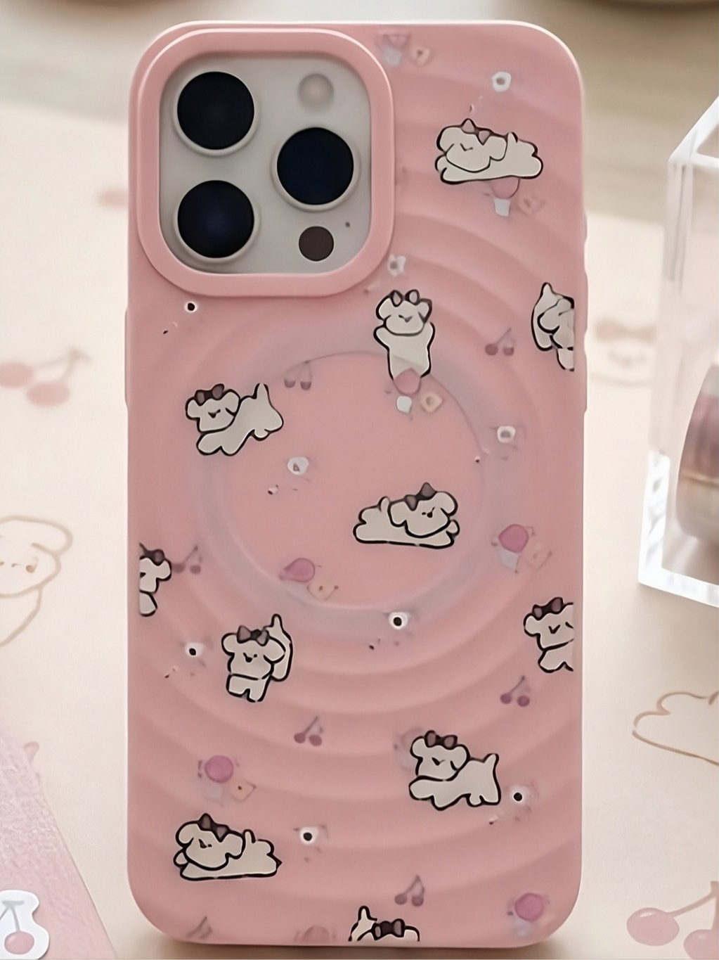 Ốp Lưng Iphone Bộ 2 màu Màu Kem+ Pastel Họa Tiết  - Có Vòng Sạc Từ Tính Tiện Lợi