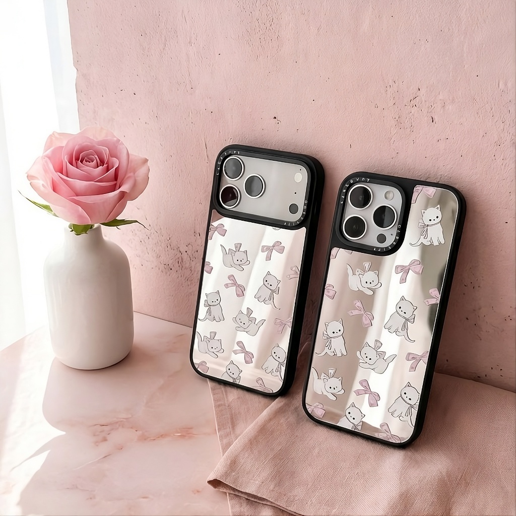 Ốp Lưng iPhone Mèo Nơ Lung Linh - Gương Xinh, Mèo Xịn