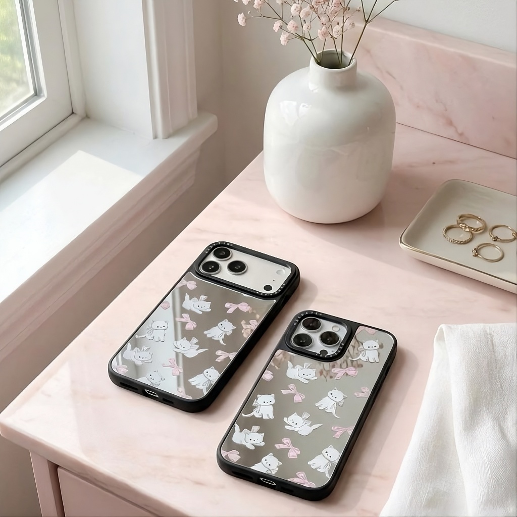 Ốp Lưng iPhone Mèo Nơ Lung Linh - Gương Xinh, Mèo Xịn