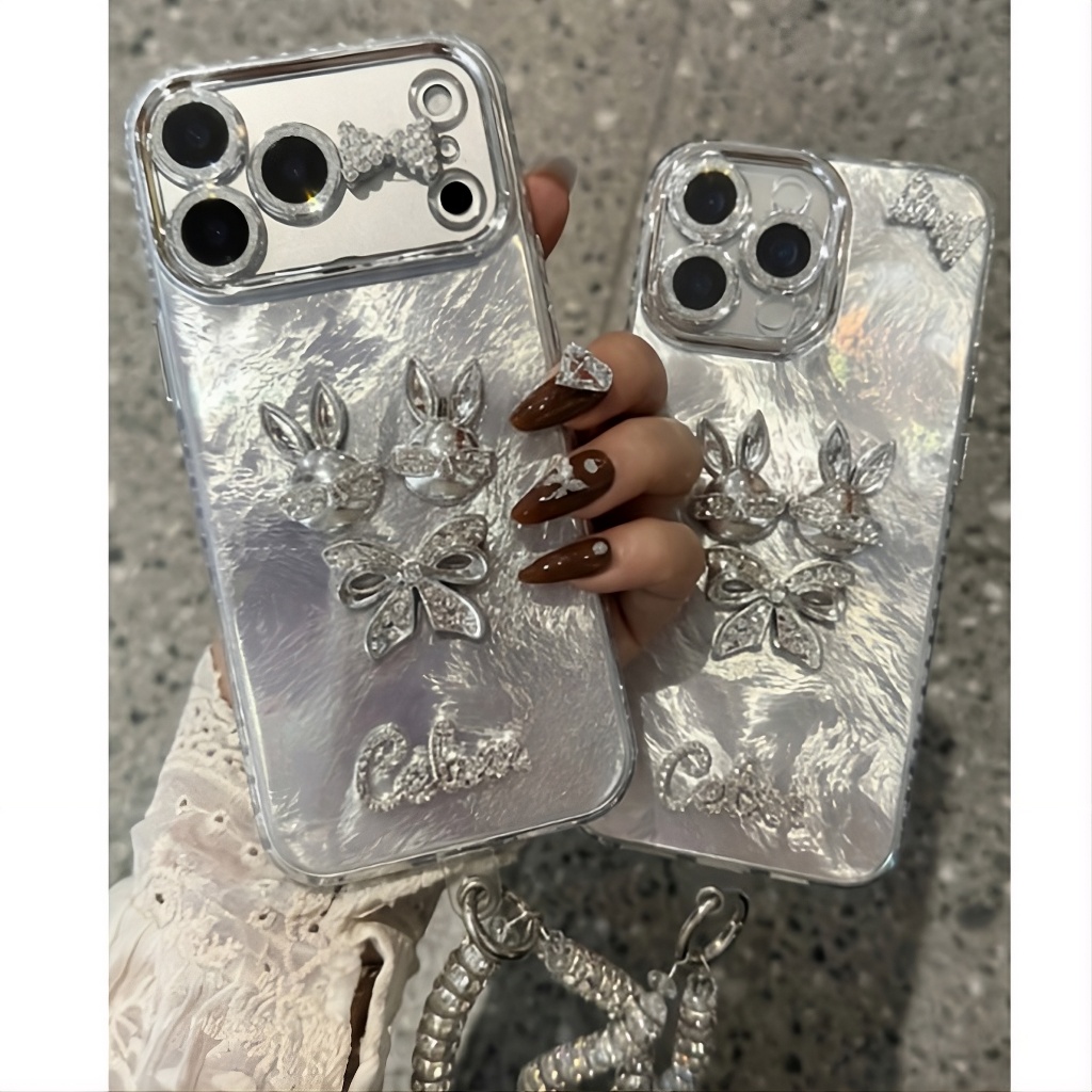 Ốp Lưng iPhone Thỏ Bạc Bling Bling - Cá Tính Luxury