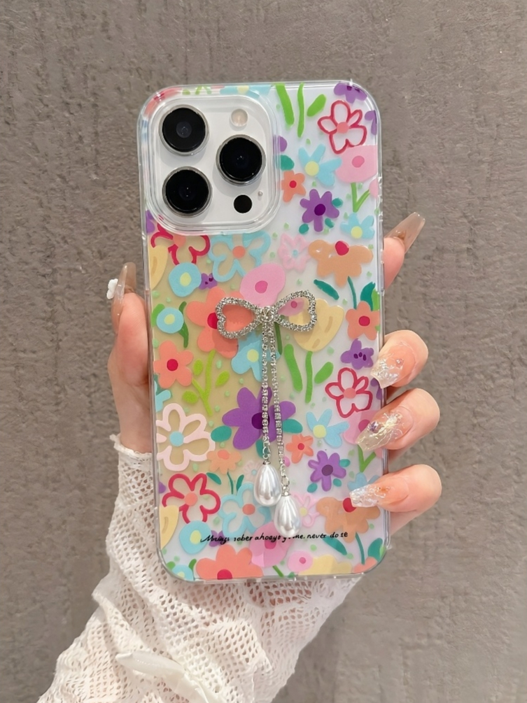 Ốp Lưng Iphone Hoa Rực Rỡ Đính Nơ Dây Ngọc