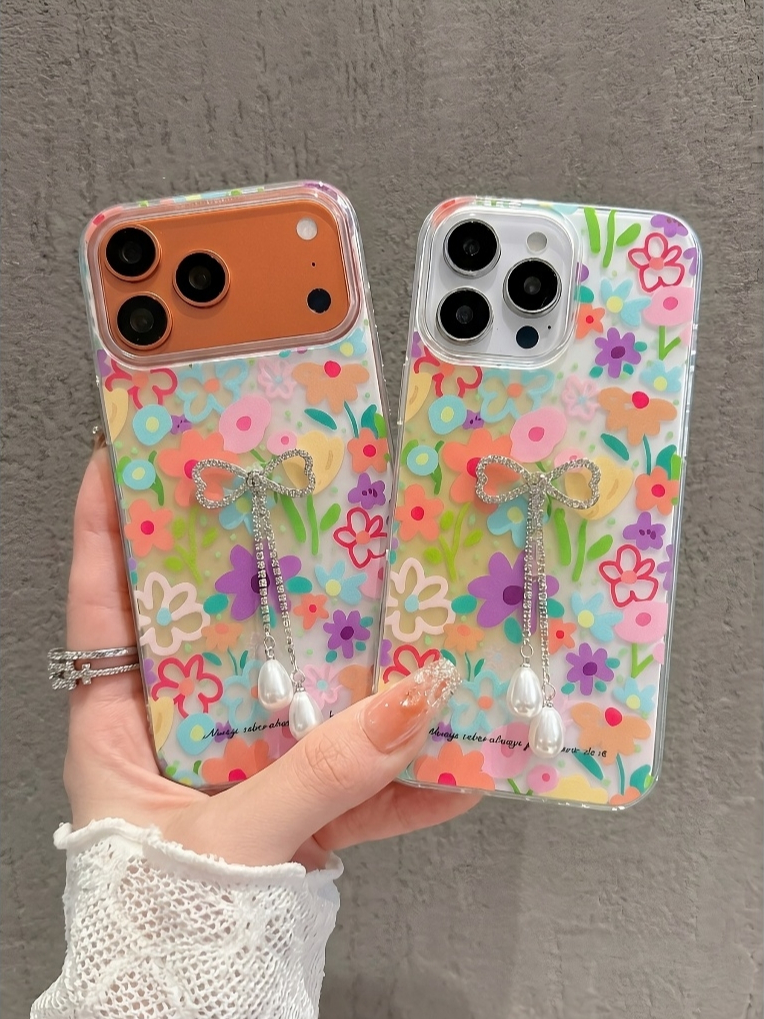 Ốp Lưng Iphone Hoa Rực Rỡ Đính Nơ Dây Ngọc