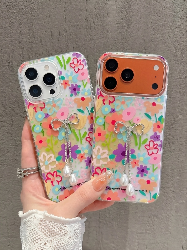 Ốp Lưng Iphone Hoa Rực Rỡ Đính Nơ Dây Ngọc