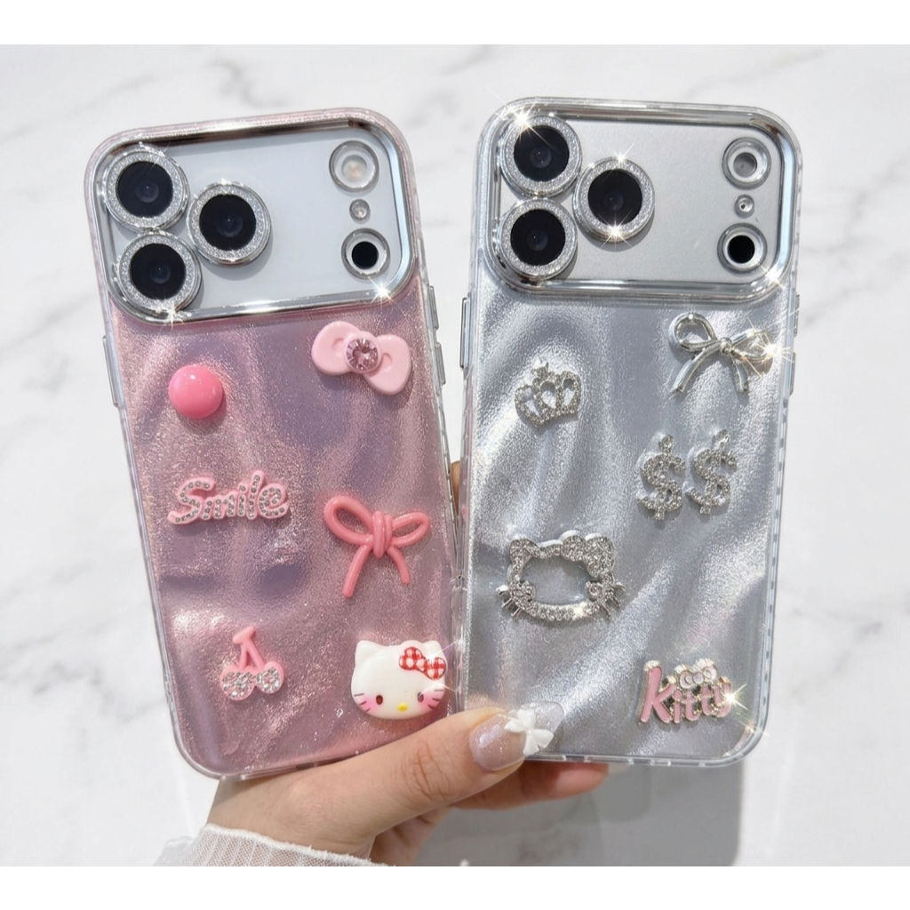 Ốp Lưng iPhone Hồng Ánh Kem và Nơ Bạc Kẹo