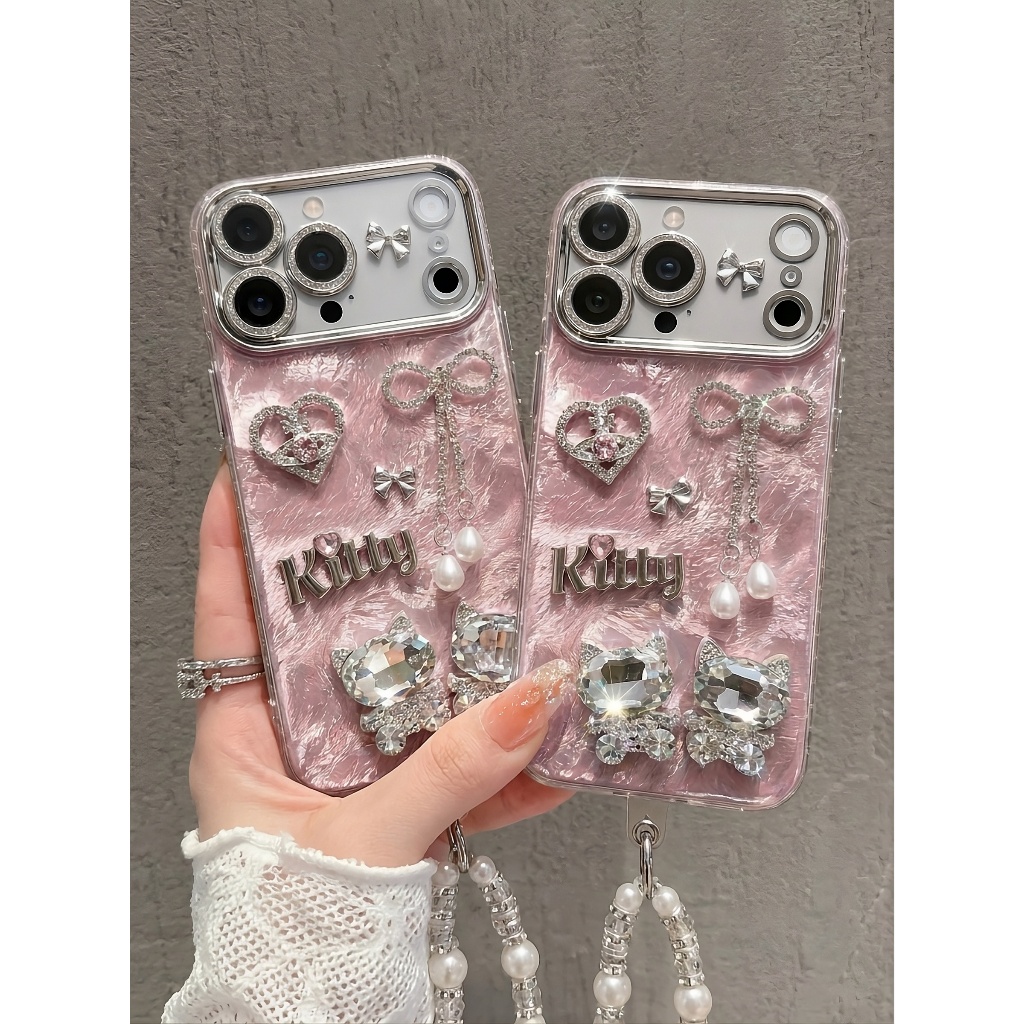 Ốp Lưng Iphone Kitty Diamond Silk - Ốp Lưng Mèo Đính Đá Pha Lê Bling Bling Sang Chảnh