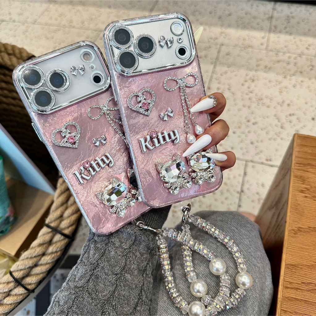 Ốp Lưng Iphone Kitty Diamond Silk - Ốp Lưng Mèo Đính Đá Pha Lê Bling Bling Sang Chảnh