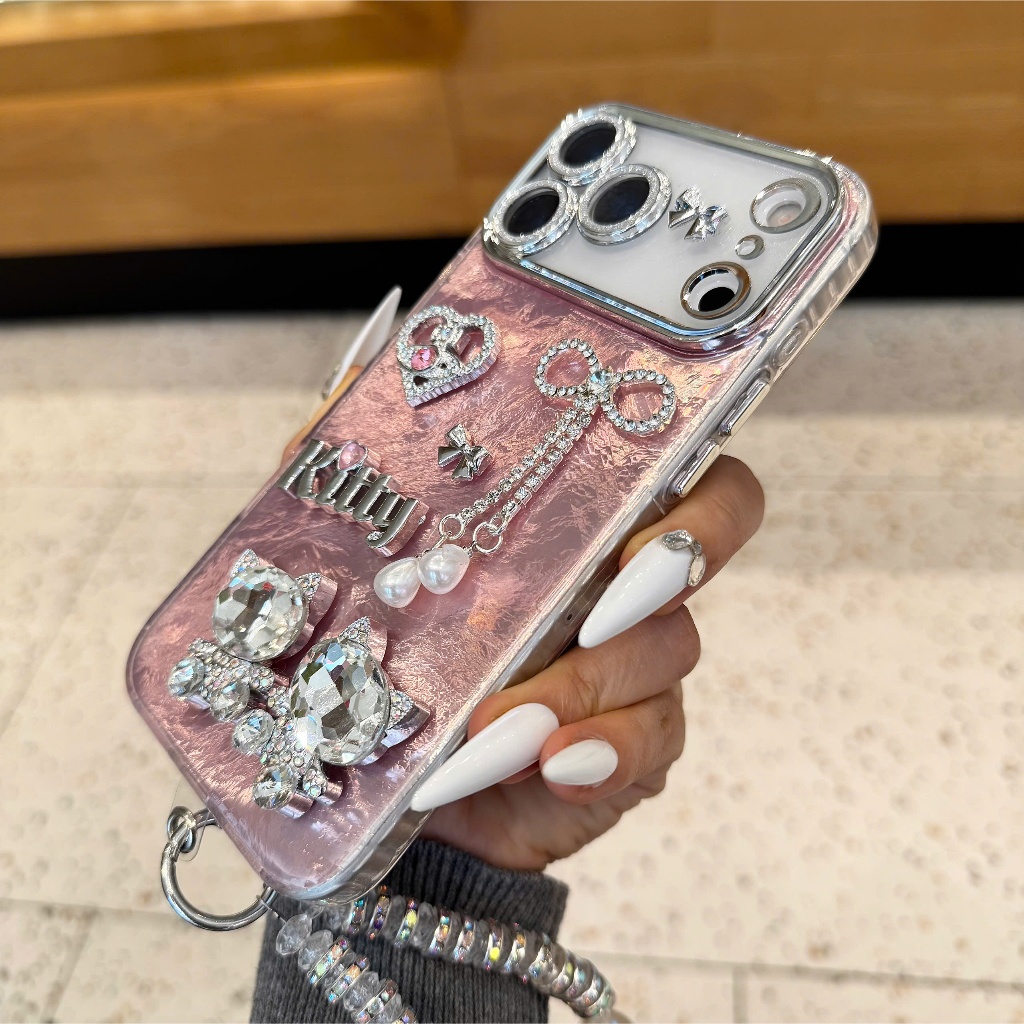 Ốp Lưng Iphone Kitty Diamond Silk - Ốp Lưng Mèo Đính Đá Pha Lê Bling Bling Sang Chảnh
