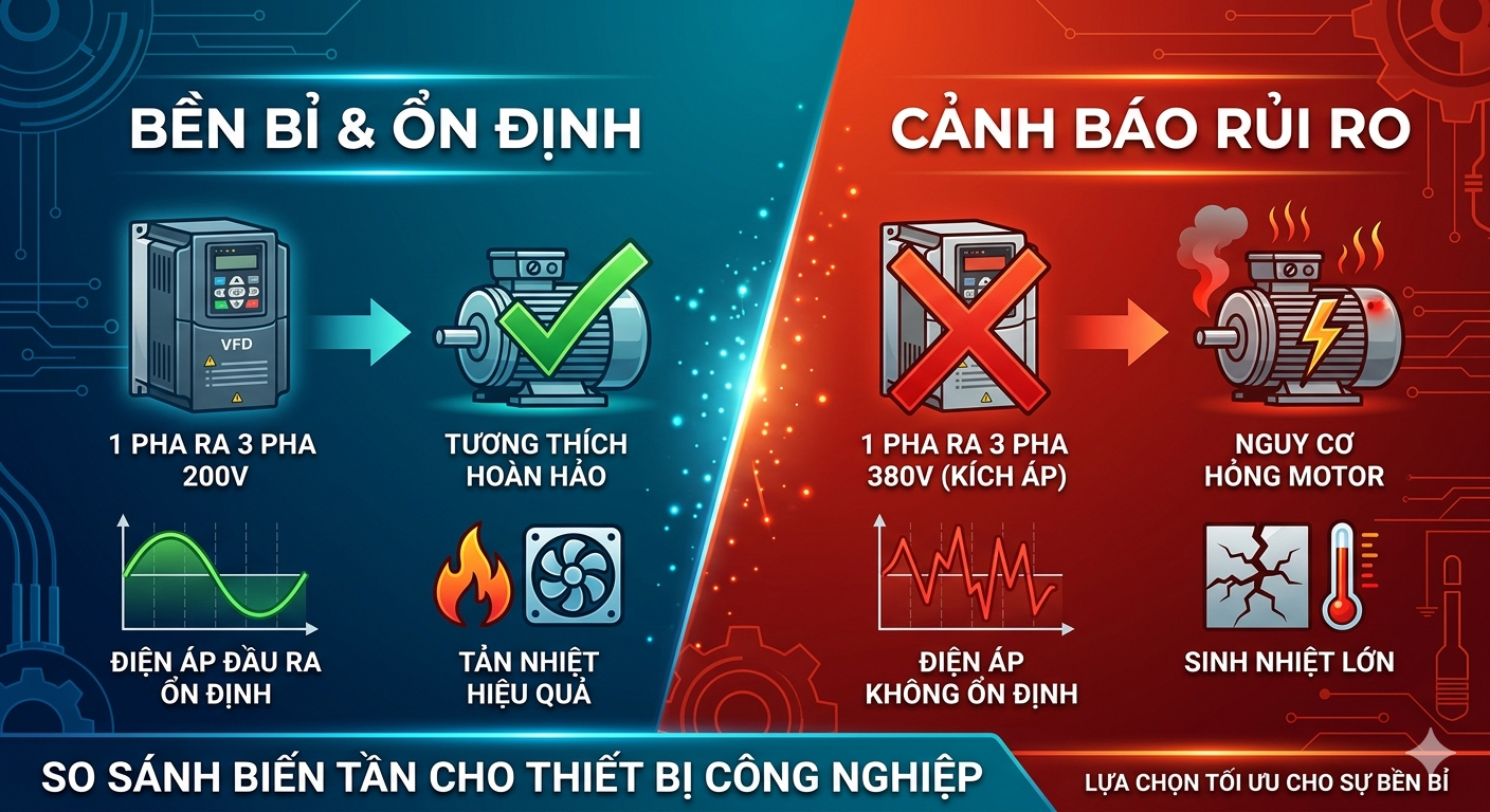 TẠI SAO NÊN CHỌN BIẾN TẦN 1 PHA RA 3 PHA 200V CHO THIẾT BỊ NHẬT BÃI?