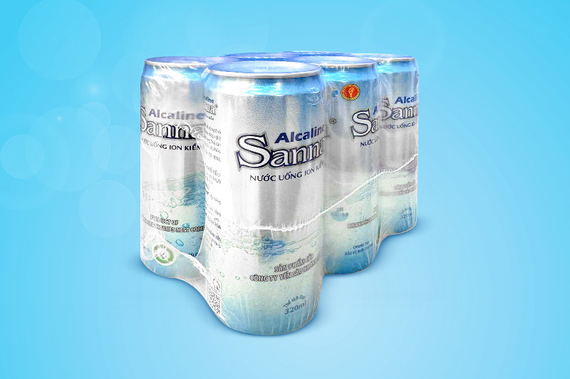 Nước uống ion kiềm Sanna đóng lon block 6 lon