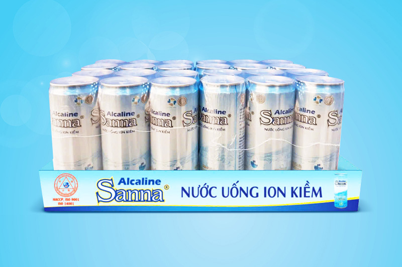 Nước uống ion kiềm Sanna đóng lon khay 24 lon