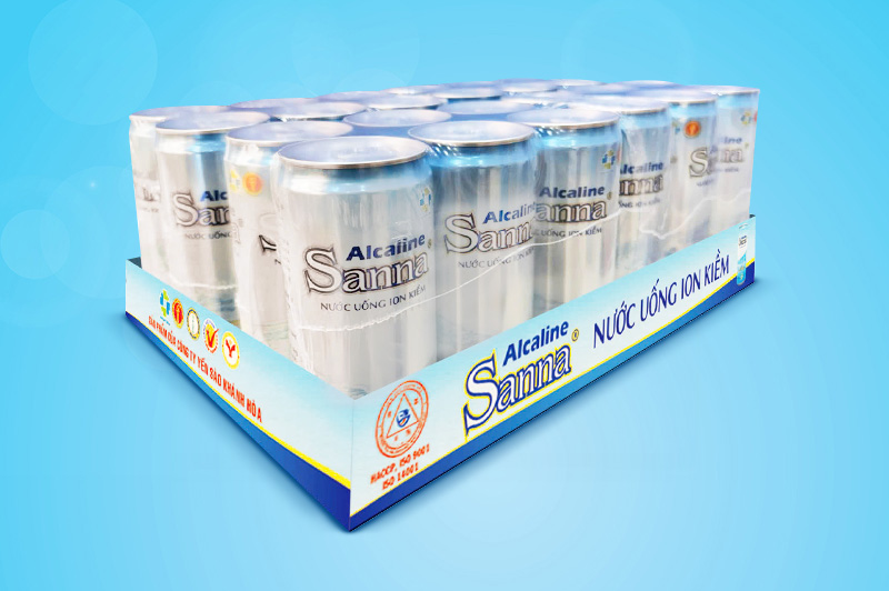 Nước uống ion kiềm Sanna đóng lon khay 24 lon