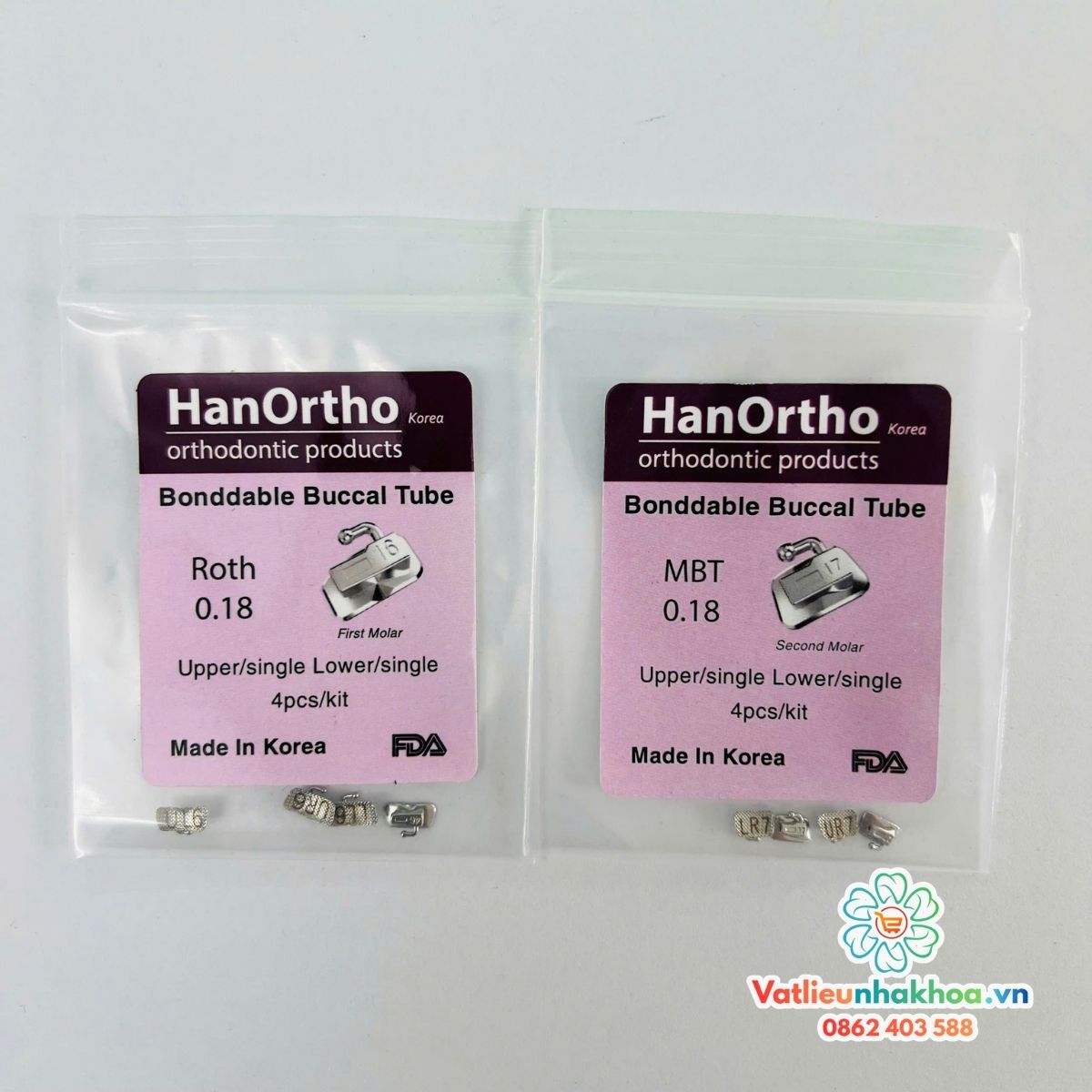 Mắc cài 1 ống răng 6, răng 7 - Khắc laze