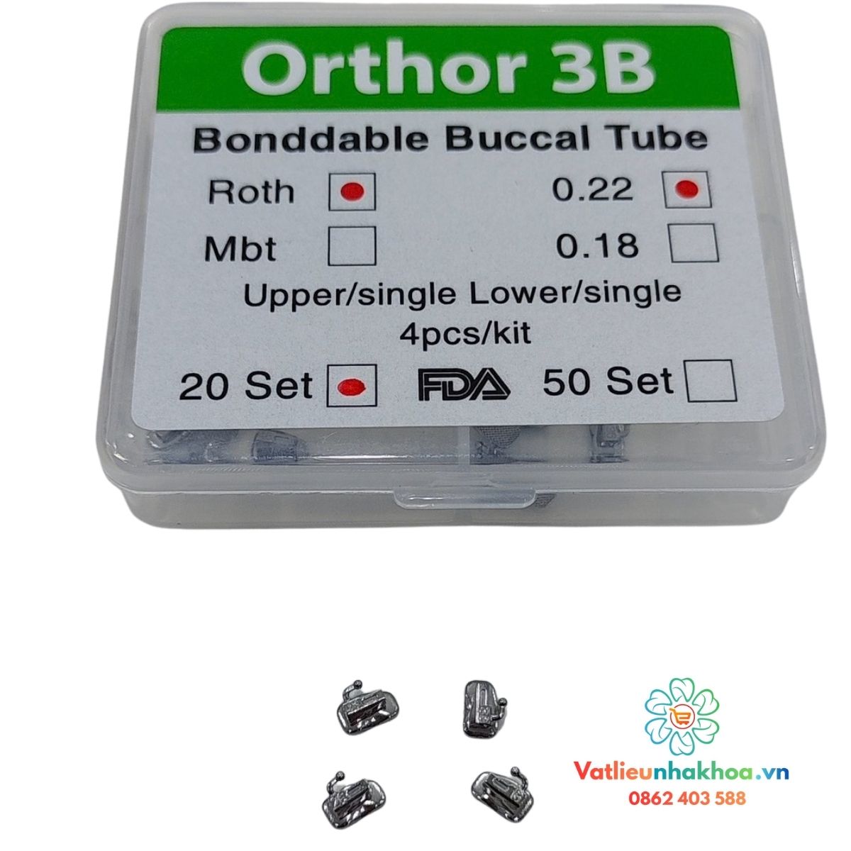 Mắc cài răng 6, răng 7 - 1 ống - Loại hộp