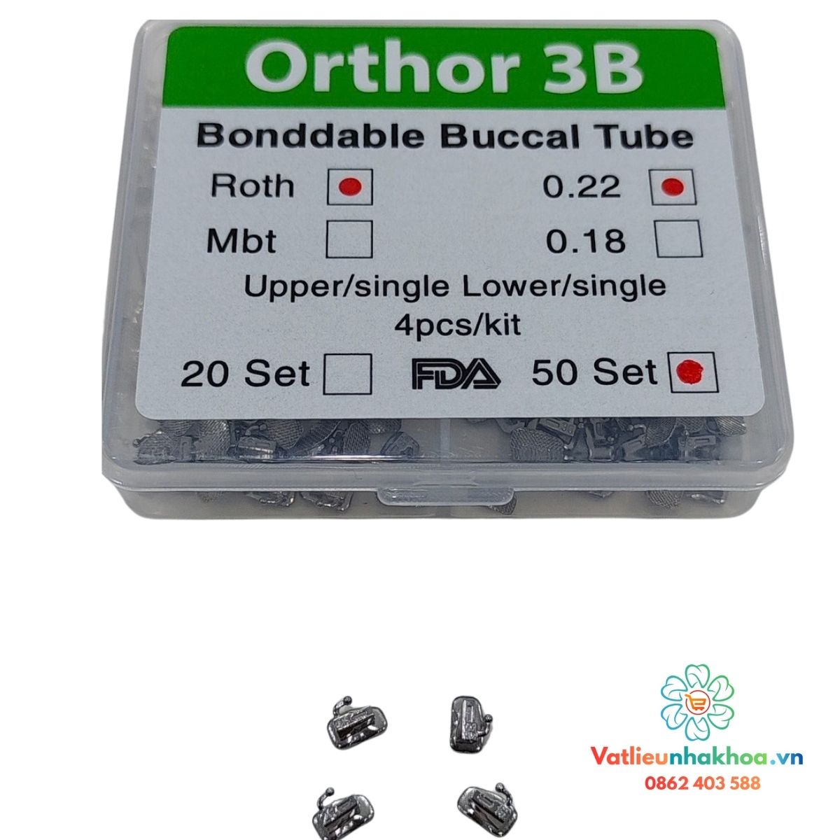 Mắc cài răng 6, răng 7 - 1 ống - Loại hộp