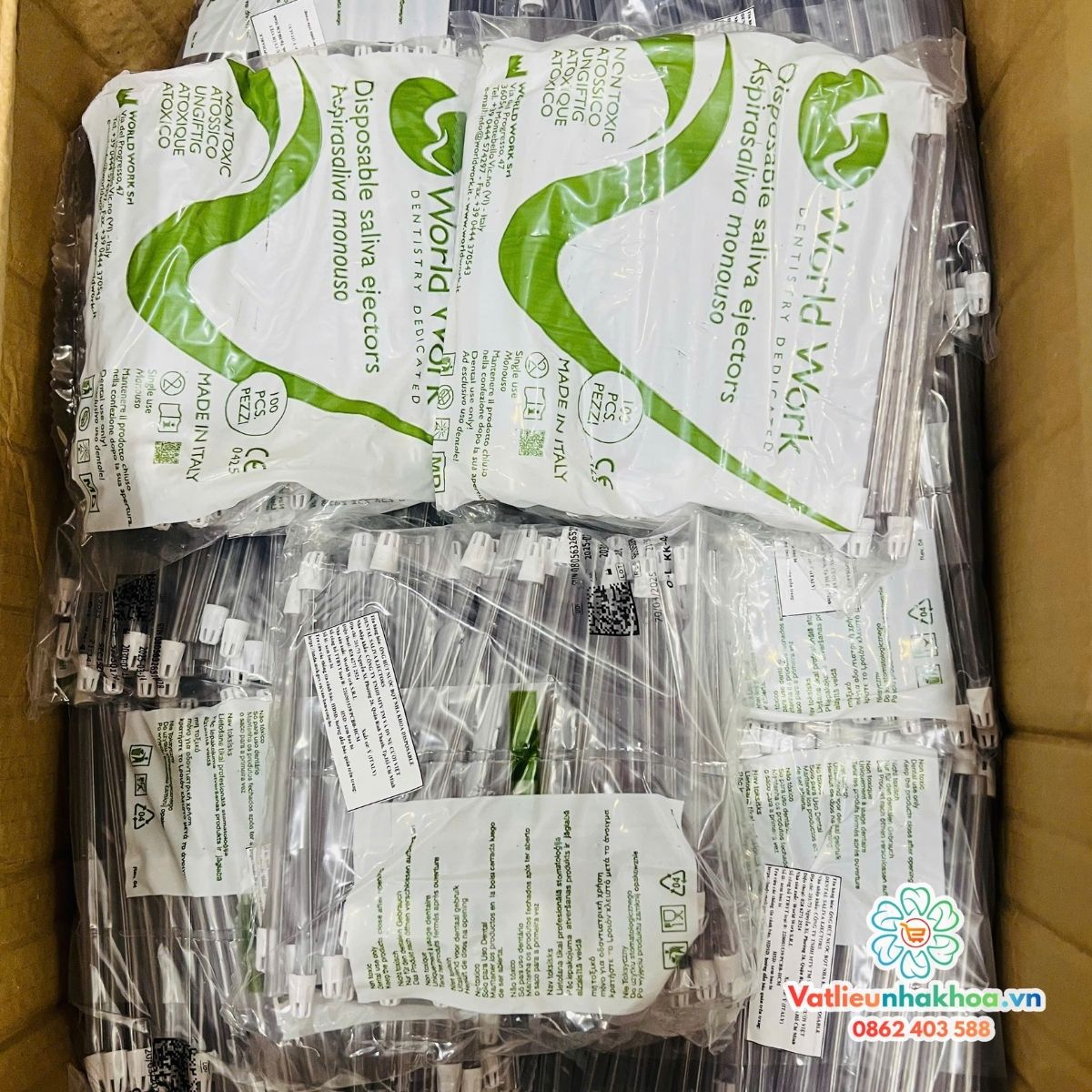 Ống hút nước bọt World Work Ý (Gói 100 cái)