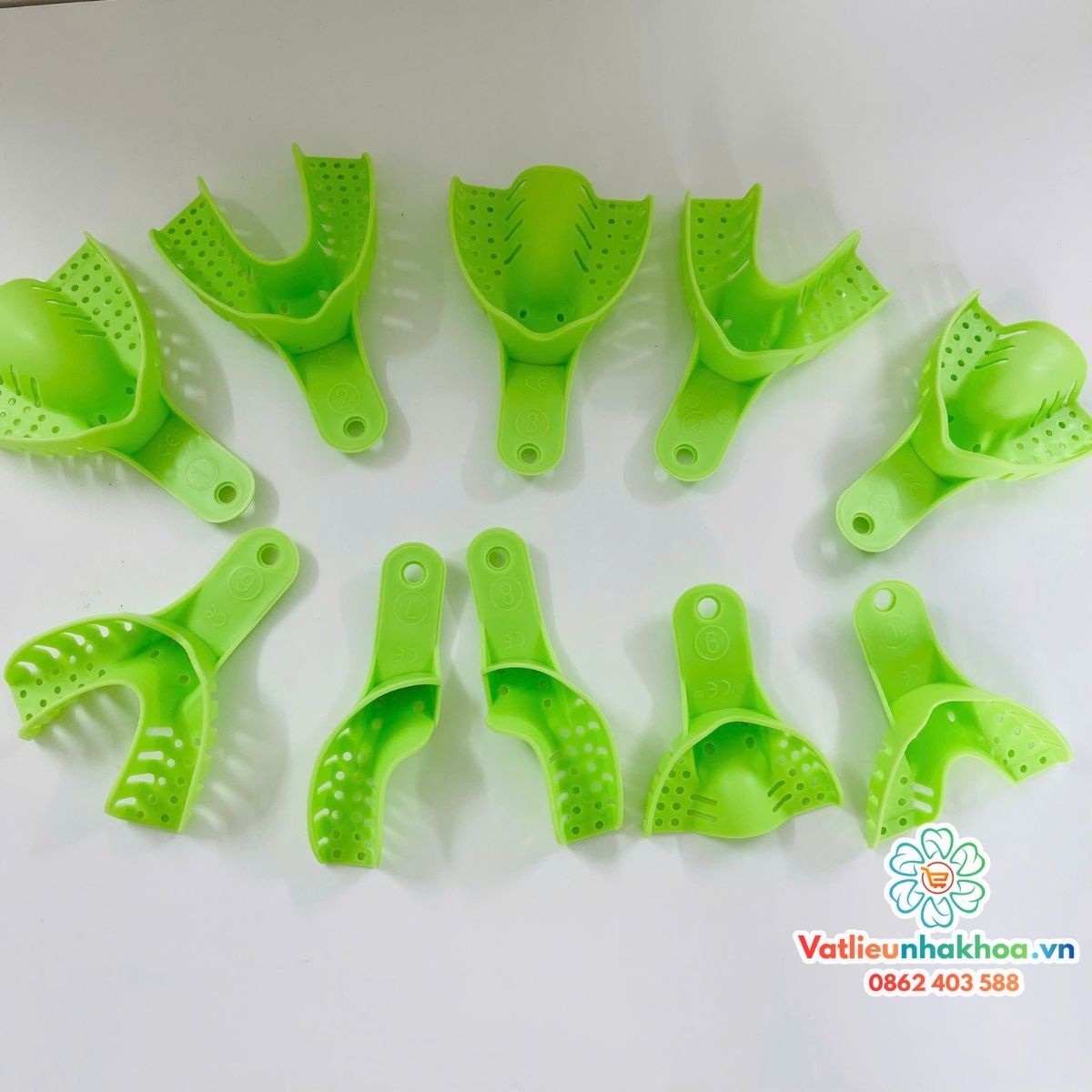 Thìa lấy dấu nhựa đủ số xanh lá (Túi/10 cái)