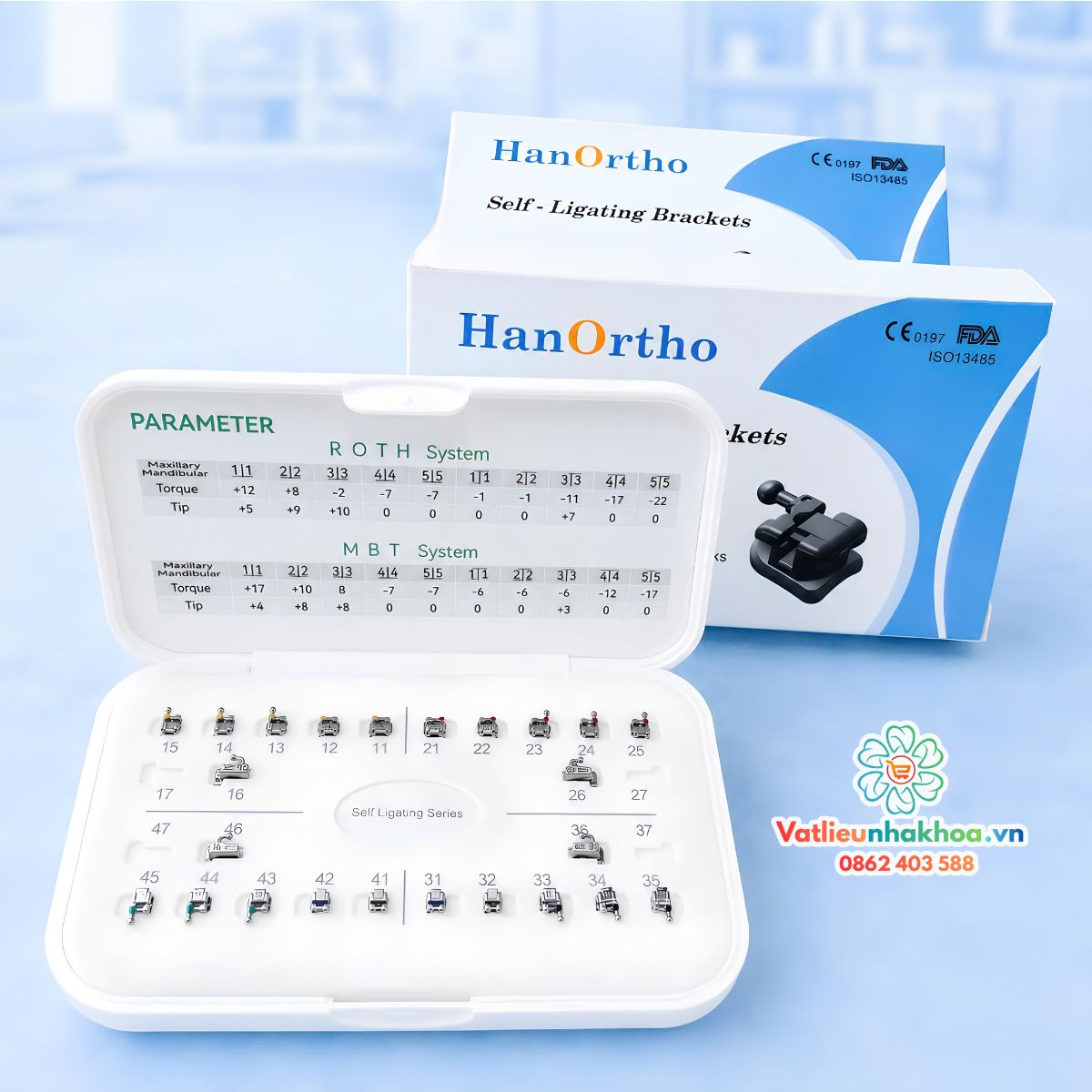 Mắc cài kim loại tự khóa HanOrtho (tự buộc) (MUA 10 TẶNG 1)