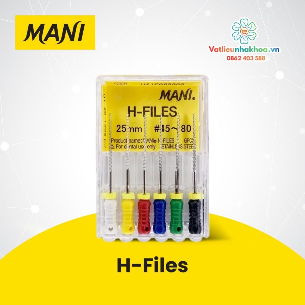 Trâm dũa dẻo Niti H-Files Mani (Hộp 6 cây)