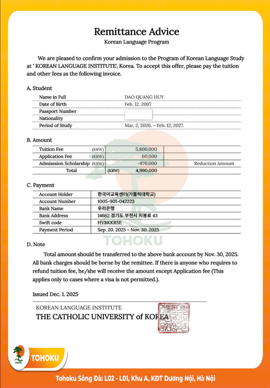 **[08.12.2025 – ADMISSION ANNOUNCEMENT] CONGRATULATIONS TO DAO QUANG HUY ON PASSING THE INTERVIEW AT AJOU UNIVERSITY, SOUTH KOREA