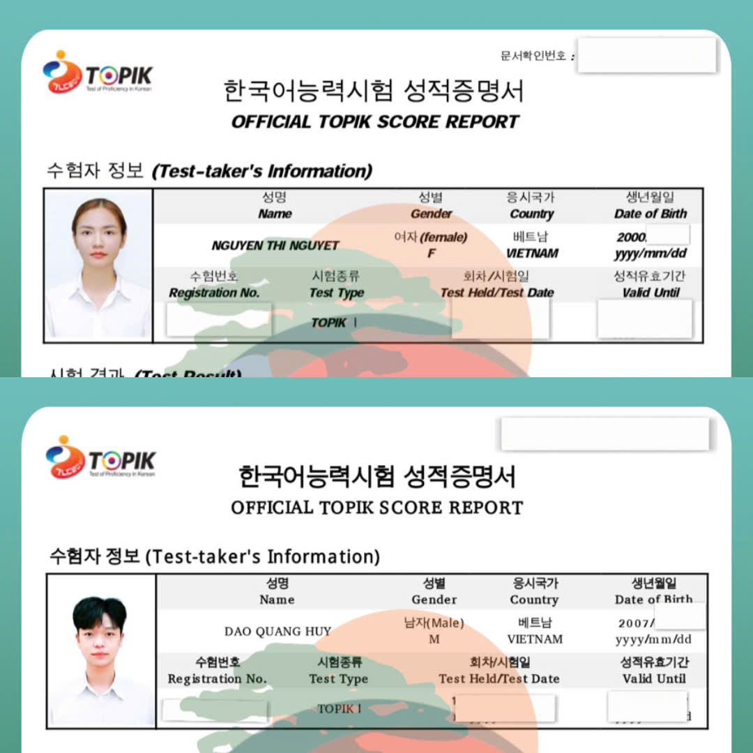 CHÚC MỪNG 02 BẠN HỌC VIÊN ĐÀO QUANG HUY VÀ NGUYỄN THỊ NGUYỆT ĐÃ CÓ CHỨNG CHỈ TIẾNG HÀN TOPIK 2