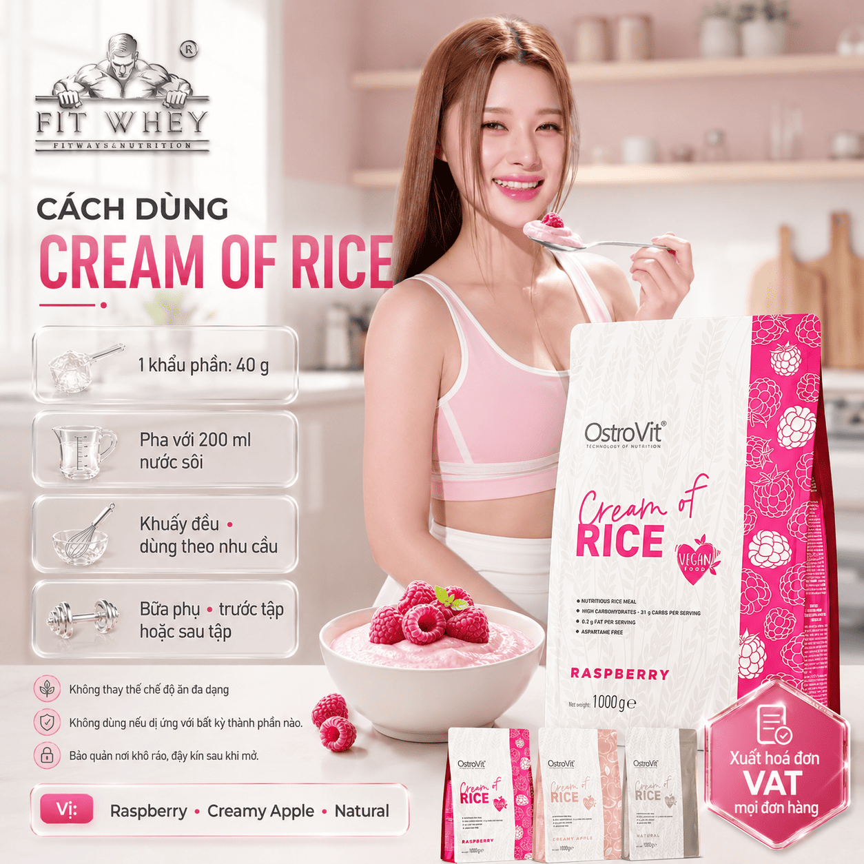 Cách pha OstroVit Cream of Rice 40g với 200ml nước sôi