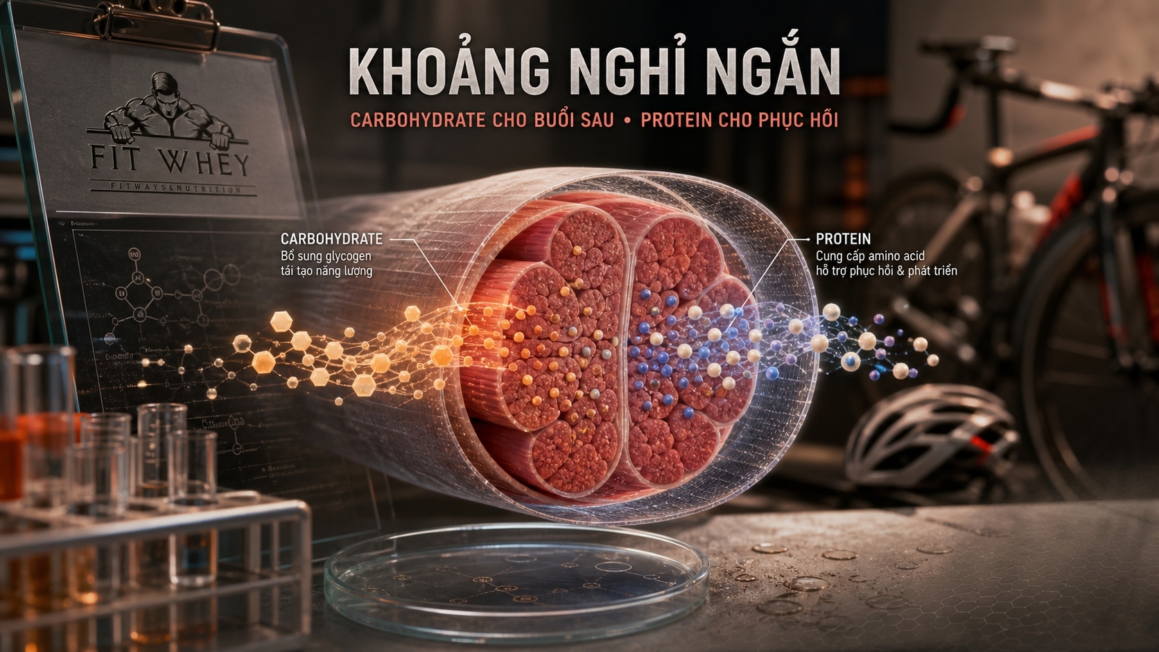 Minh họa carbohydrate và protein trong khoảng nghỉ ngắn giữa hai buổi tập