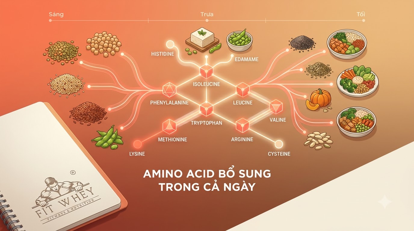 Sơ đồ phân bố amino acid từ các nguồn protein thực vật trong ngày