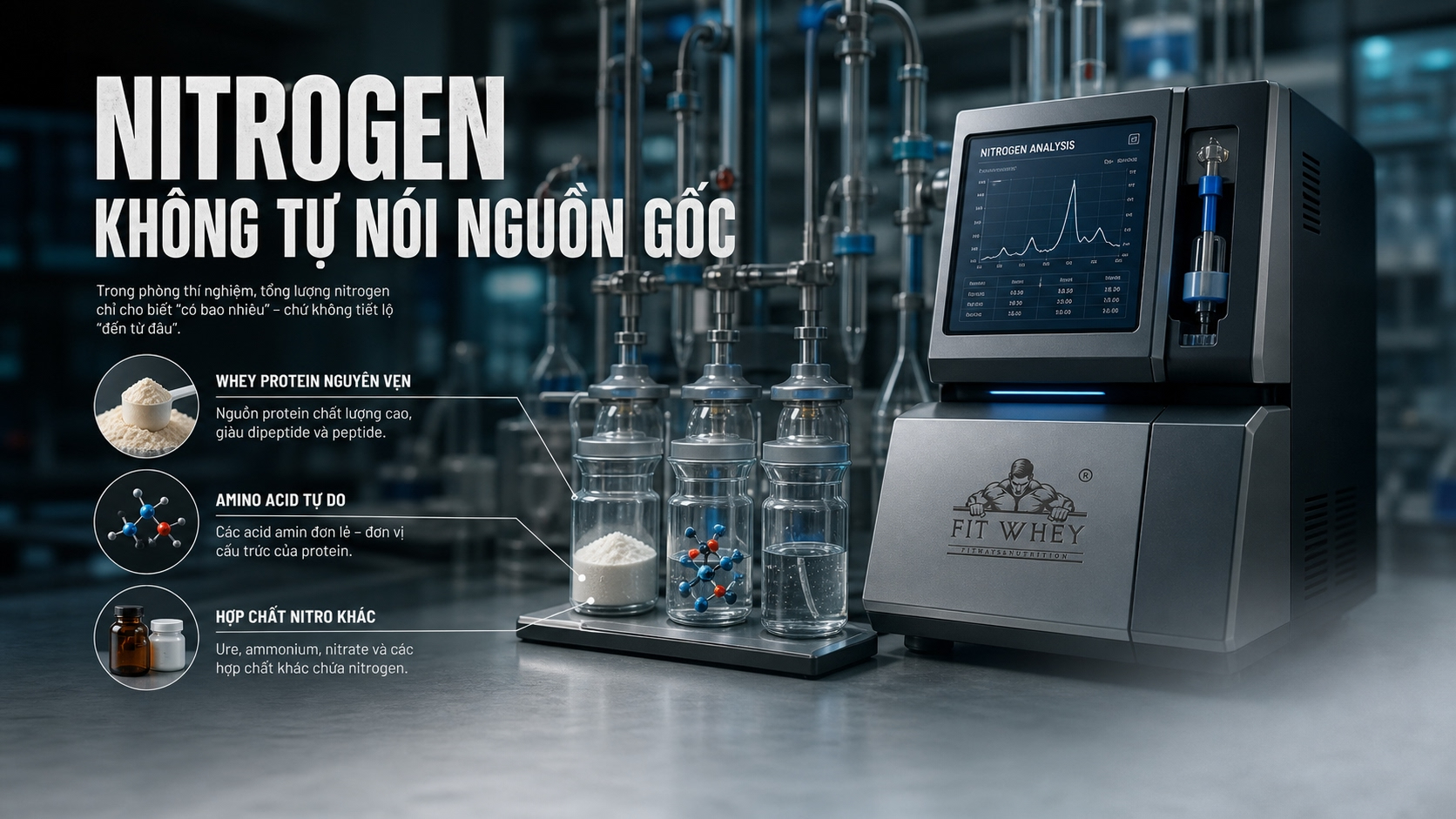 Infographic tổng nitrogen không phân biệt whey nguyên vẹn, amino acid tự do và nguồn nitrogen khác