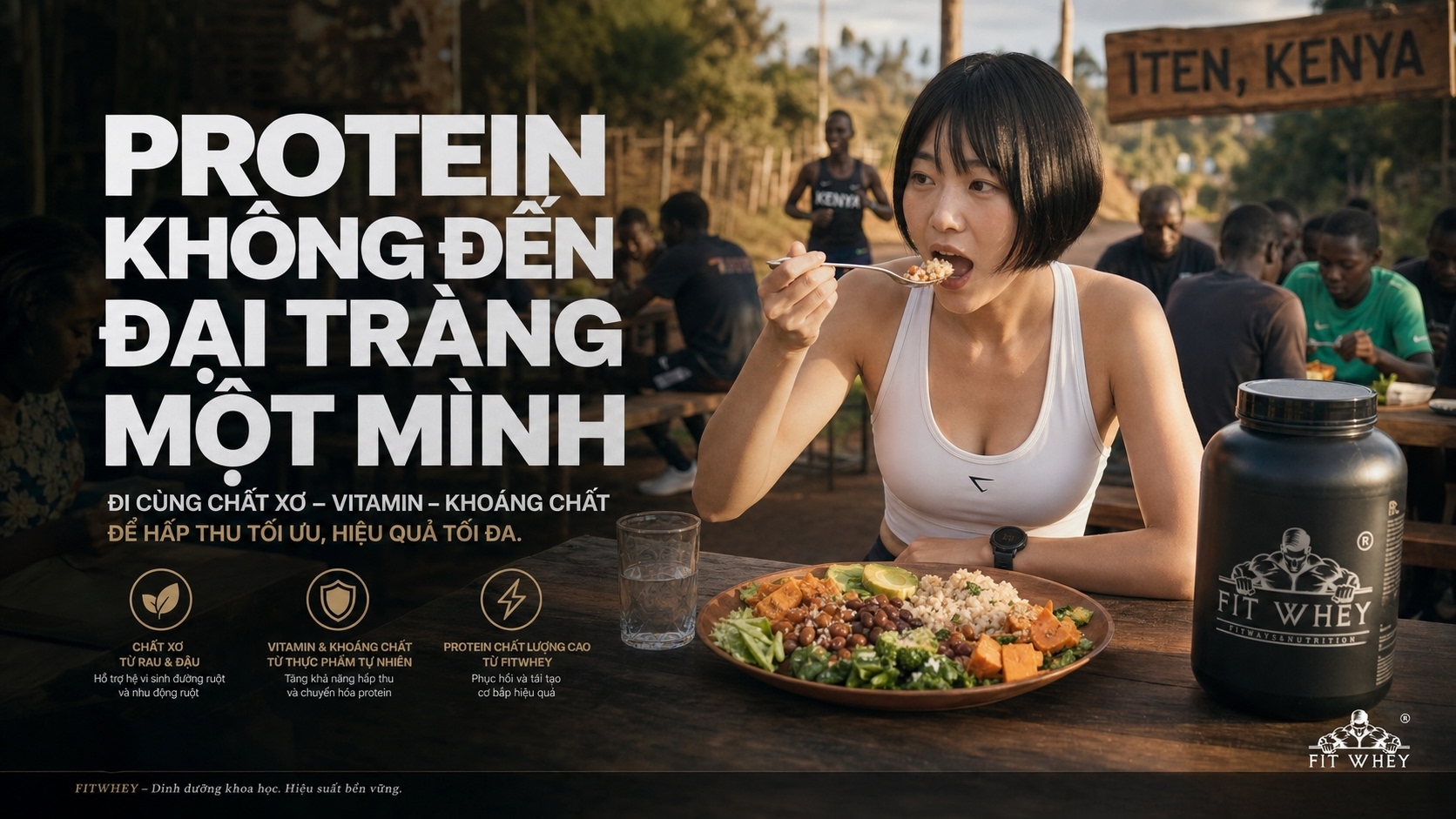 Infographic protein không đến đại tràng một mình mà đi cùng chất xơ, vitamin và khoáng chất