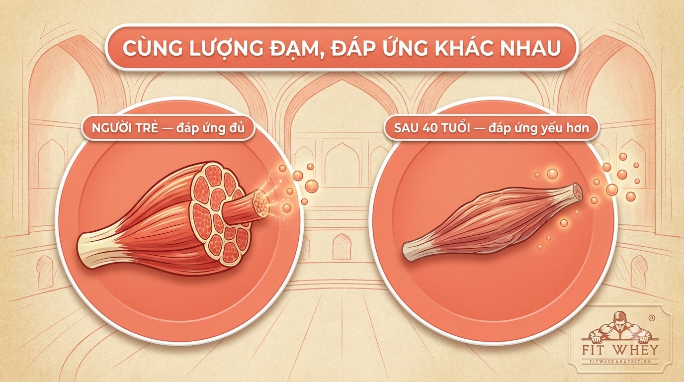 So sánh đáp ứng cơ với protein giữa người trẻ và người sau 40 tuổi